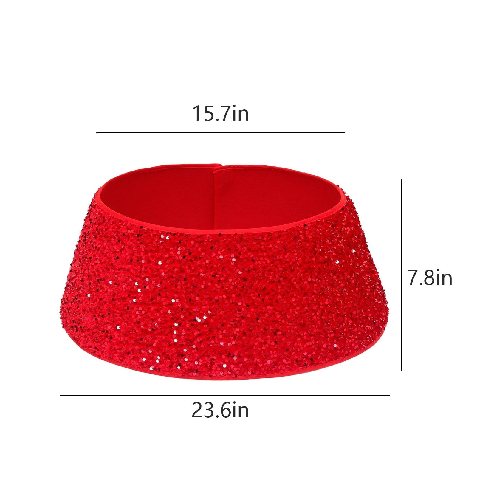 Christmas Tree Collar with Sparkling Sequin Tree Skirt 23.6in Round Sparkle Christmas Tree Base Velvet Tree Skirts Xmas Tree Trunk Cover for Holiday Christmas Home Decor (Red)