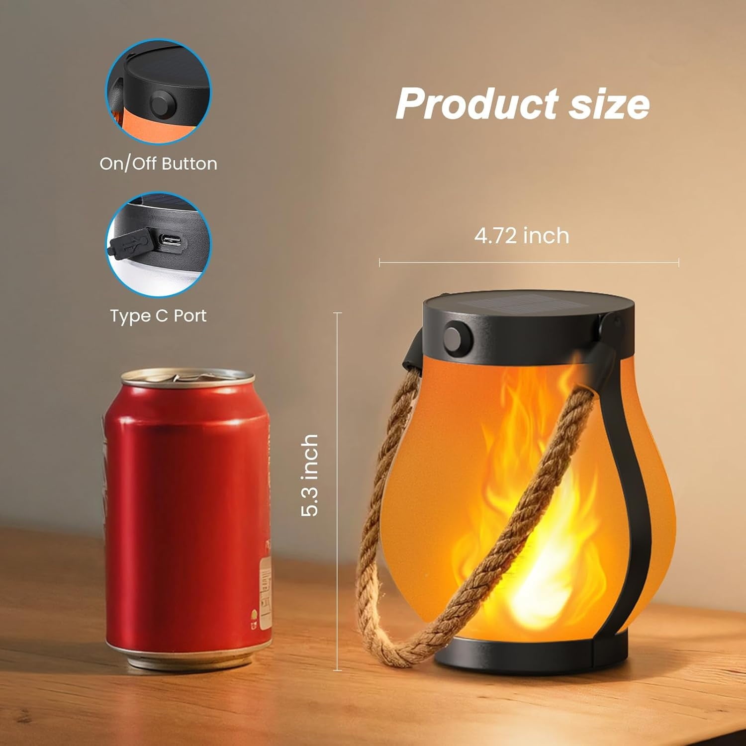 Gkcity Solar Lanterns Outdoor with Ultra-Real Flame, Dual Charging (USB/Solar) & 2 Modes - Waterproof Decorative Hanging/Table Lights for Yard Patio Garden Gift Halloween Easter Decoration, 1 Pack