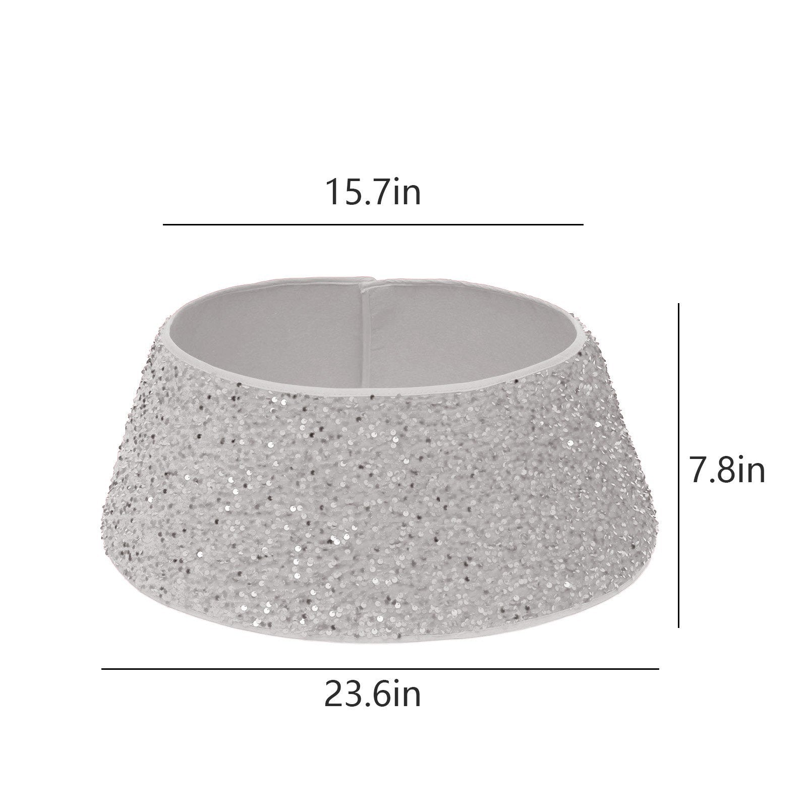 Christmas Tree Collar with Sparkling Sequin Tree Skirt 23.6in Round Sparkle Christmas Tree Base Velvet Tree Skirts Xmas Tree Trunk Cover for Holiday Christmas Home Decor (White)