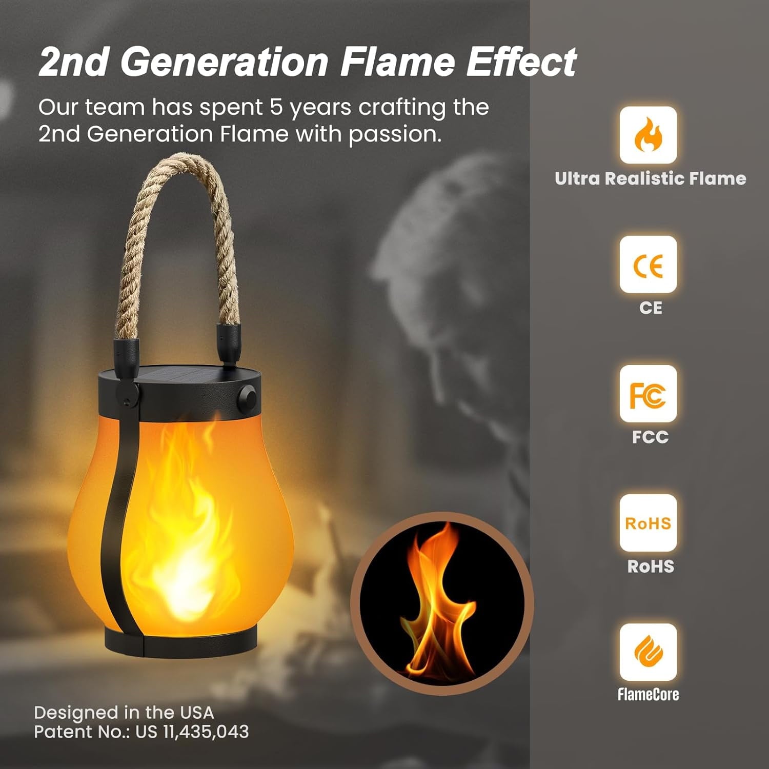Gkcity Solar Lanterns Outdoor with Ultra-Real Flame, Dual Charging (USB/Solar) & 2 Modes - Waterproof Decorative Hanging/Table Lights for Yard Patio Garden Gift Halloween Easter Decoration, 1 Pack