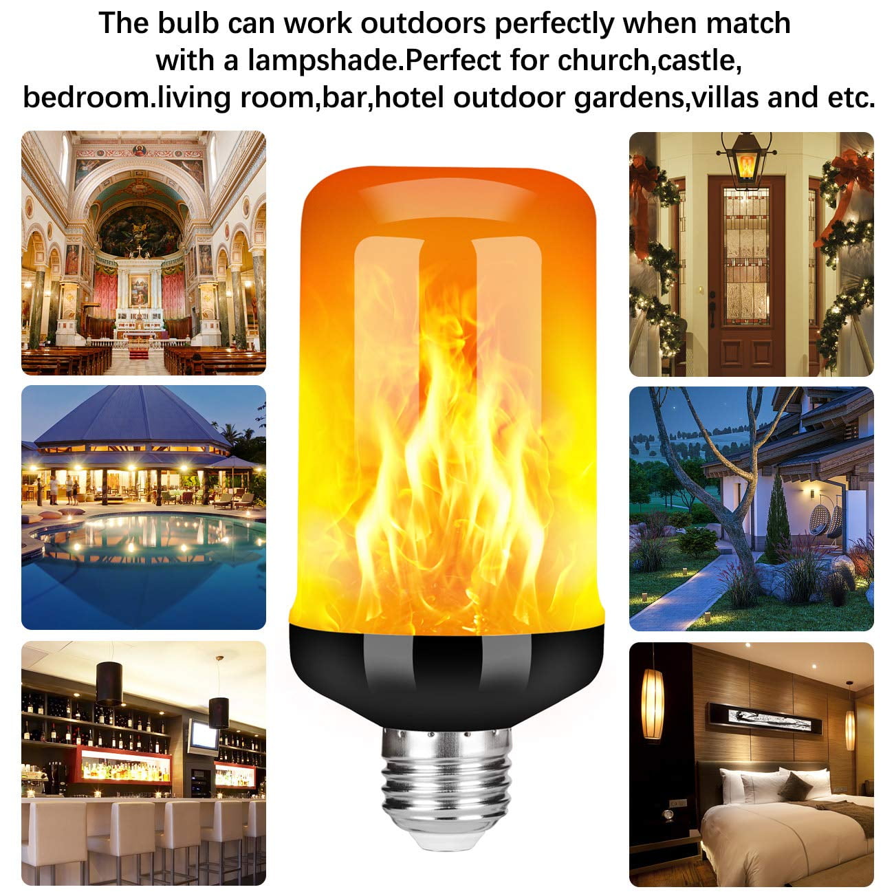 GKcity Upgraded LED Flame Light Bulb, 4 Modes Fire Flame Light Bulbs with Upside Down Effect, E26 Base Flickering Light Bulbs for Halloween, Party, Outdoor, Indoor, Halloween Decor (2 Pack)