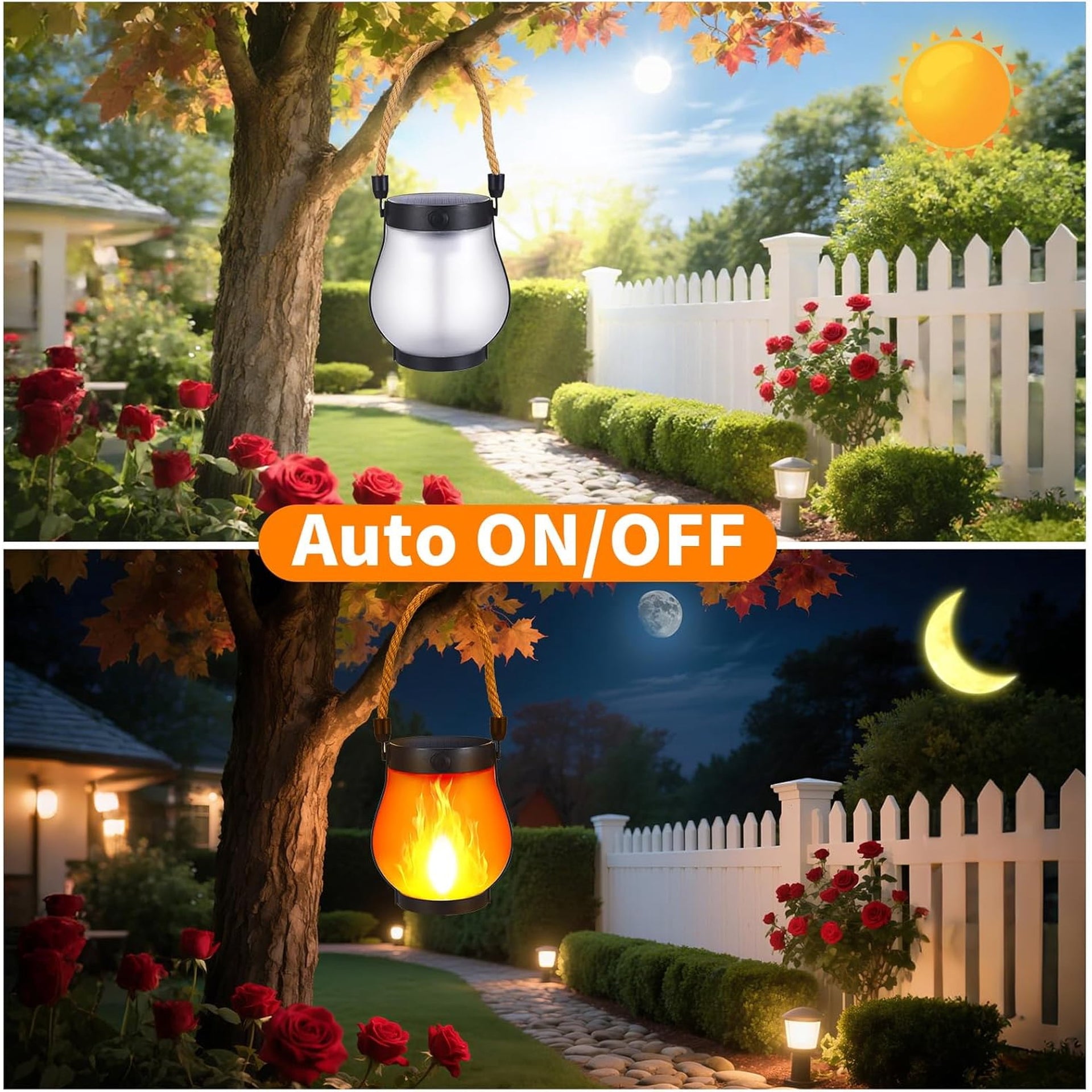 Gkcity Solar Lanterns Outdoor with Ultra-Real Flame, Dual Charging (USB/Solar) & 2 Modes - Waterproof Decorative Hanging/Table Lights for Yard Patio Garden Gift Halloween Easter Decoration, 1 Pack