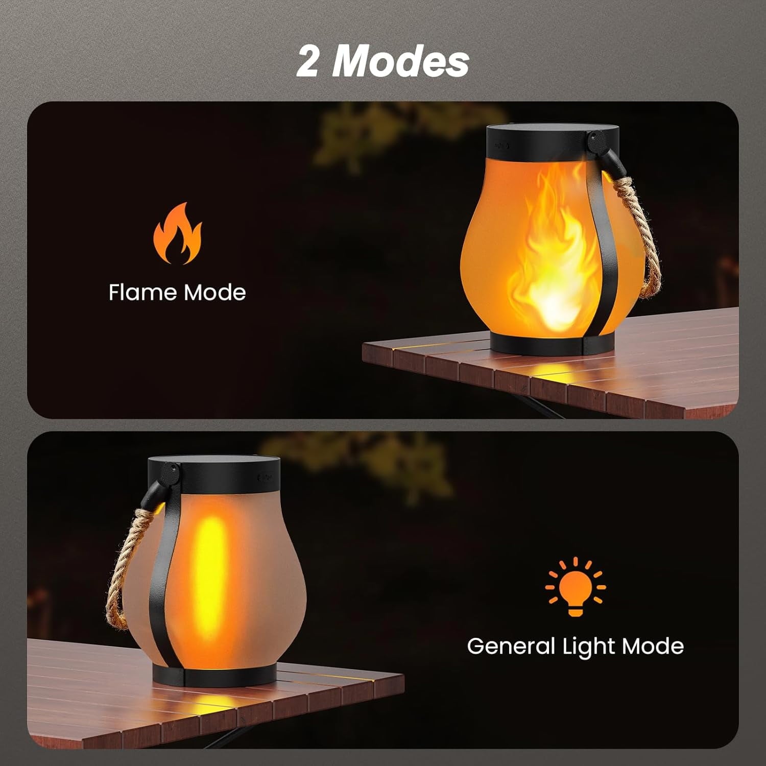 Gkcity Solar Lanterns Outdoor with Ultra-Real Flame, Dual Charging (USB/Solar) & 2 Modes - Waterproof Decorative Hanging/Table Lights for Yard Patio Garden Gift Halloween Easter Decoration, 1 Pack