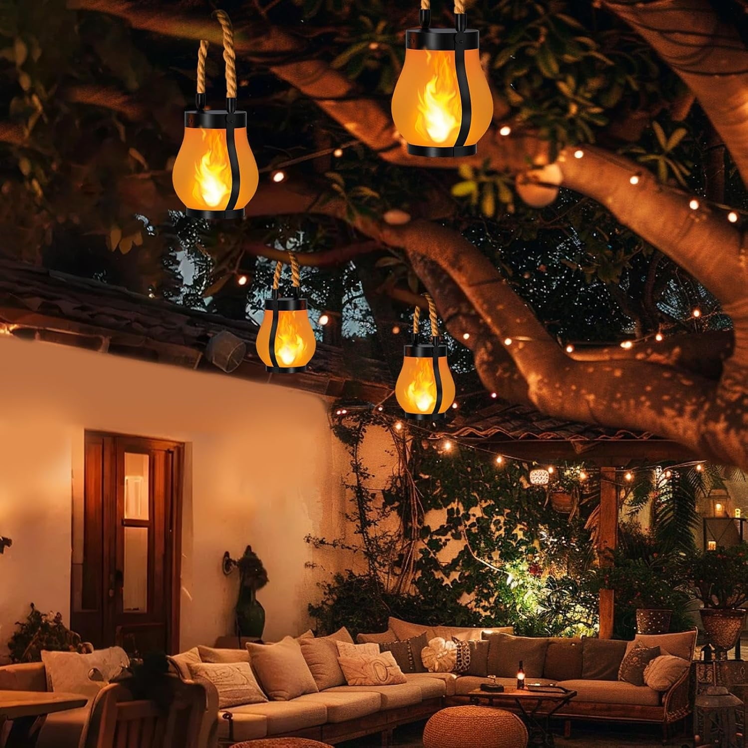 Gkcity Solar Lanterns Outdoor with Ultra-Real Flame, Dual Charging (USB/Solar) & 2 Modes - Waterproof Decorative Hanging/Table Lights for Yard Patio Garden Gift Halloween Easter Decoration, 1 Pack