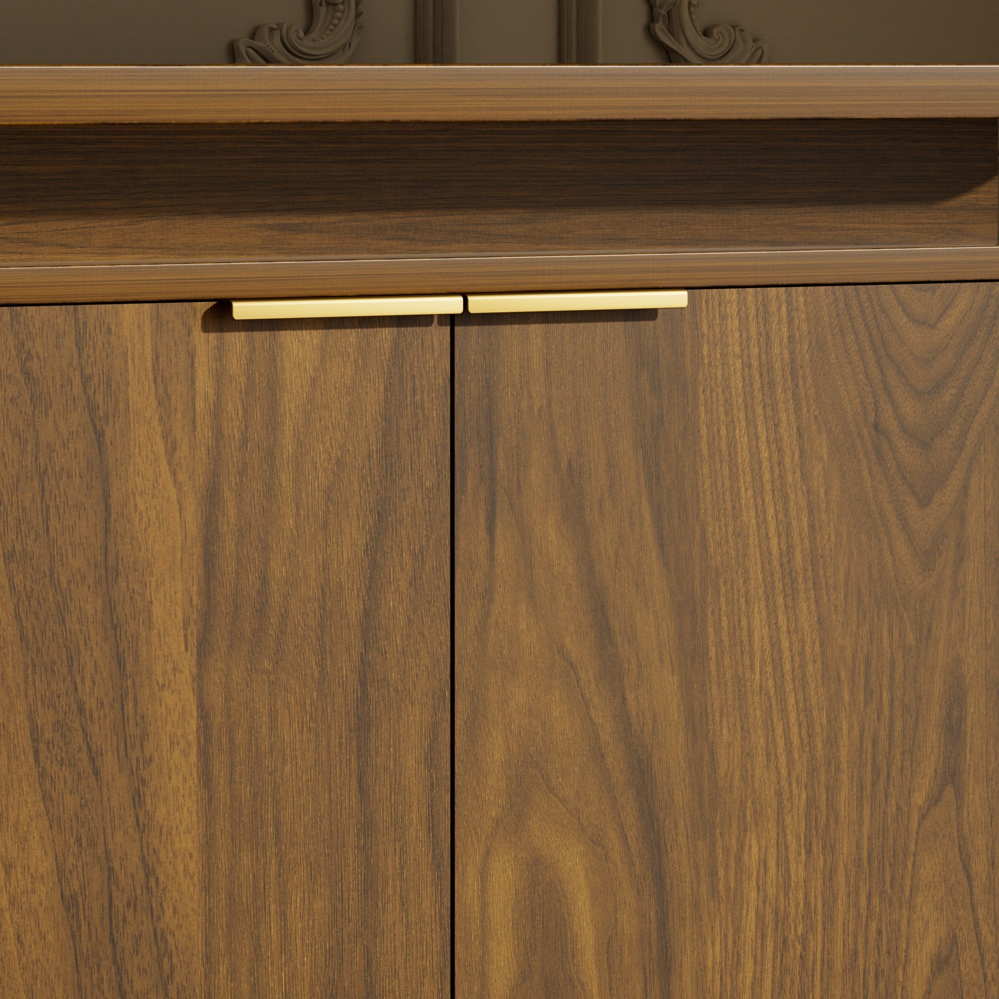LKTART 66" Modern Sideboard Storage Cabinet with LED Lights, Walnut