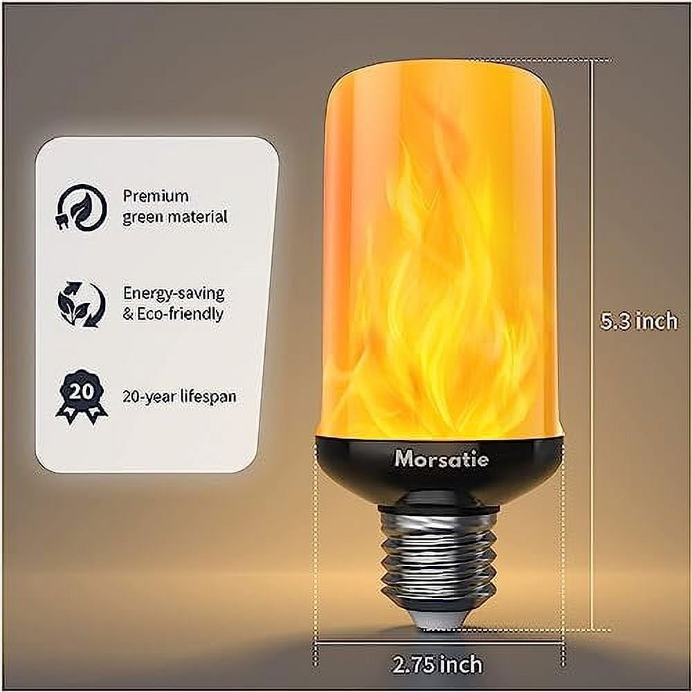 GKcity Upgraded LED Flame Light Bulb, 4 Modes Fire Flame Light Bulbs with Upside Down Effect, E26 Base Flickering Light Bulbs for Halloween, Party, Outdoor, Indoor, Halloween Decor (2 Pack)